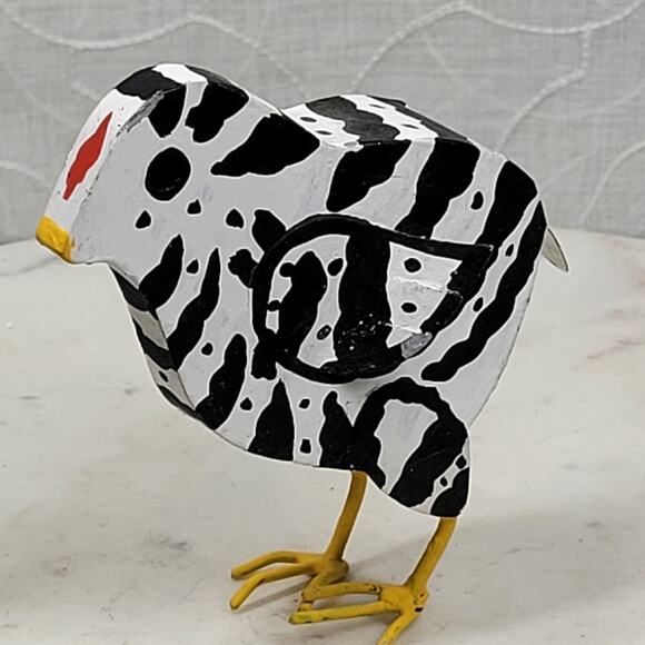Dept 56 Chick 5” Zebra Print Metal Figurine Easter Farmhouse Folk Art Handmade - Picture 1 of 11